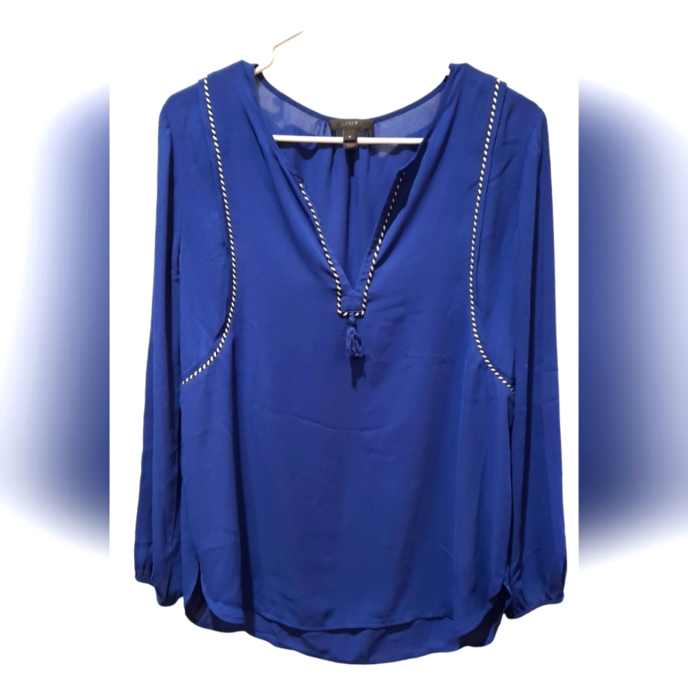 J. Crew Blouse Womans 4 Blue Flowy Lightweight V-Neck Bohemian Hippie Fairy